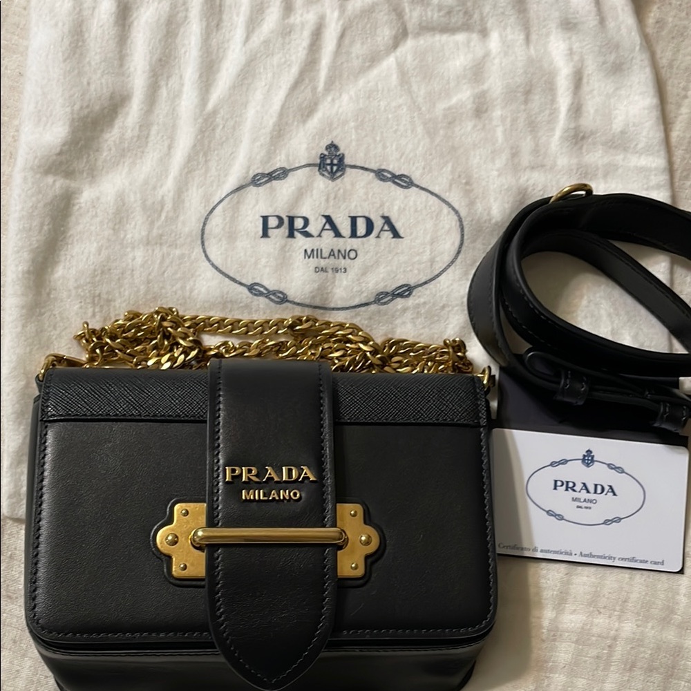 Prada Black Leather Crossbody Bag with Gold Chain
